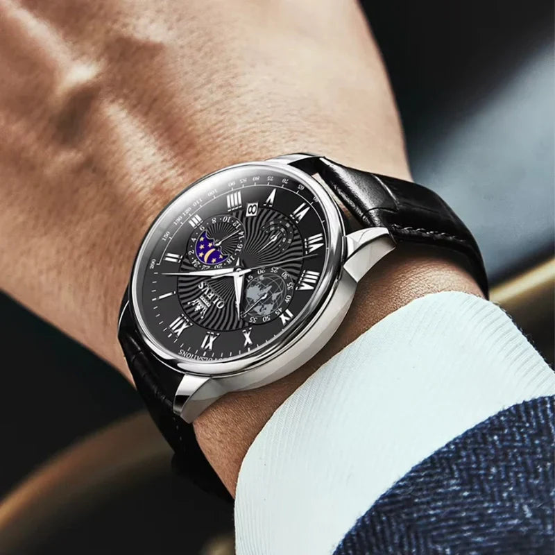 Moon Phase Black Dial – Elegant Watch